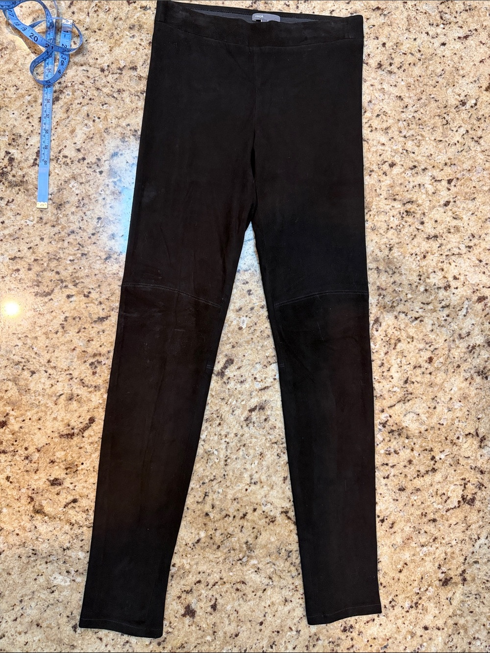 Vince Black Stretch Lambskin Suede Seamed Pull-On Leggings Pants -